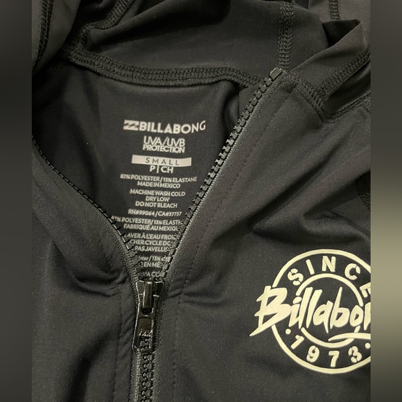Billabong Core Surf Daze Hoodie Rash Guard Womens S Black Long Sleeve Zip Front - Picture 3 of 3